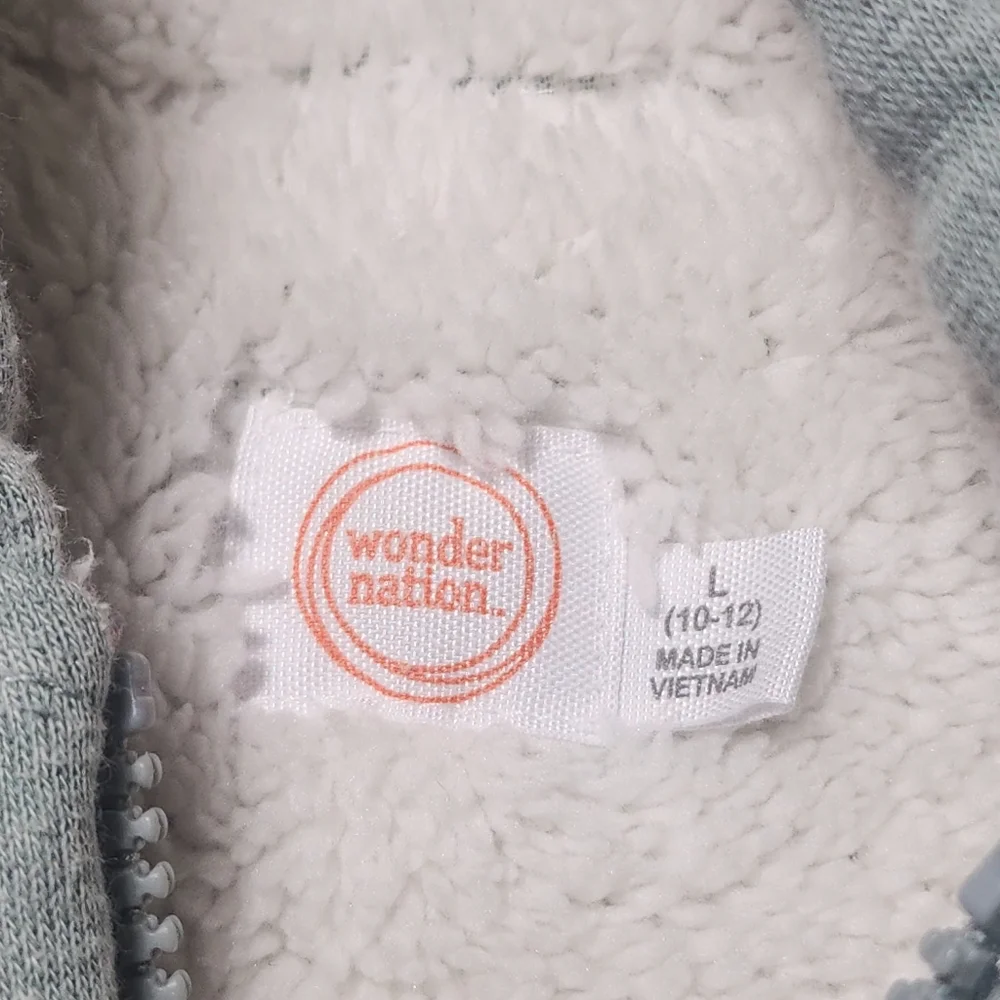 Wonder Nation Girl's Light Green Plush Lined Zip Up Hoodie Size Large (10-12)
